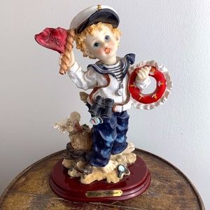 Vintage Nautical Sailor Boy w/Flag 9.75" Carefree Collectibles Resin Figurine